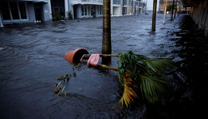 A flooded street is seen in downtown as Hurricane Ian makes landfall in southwestern Florida, in Fort Myers, Florida, US September 28, 2022. — Reuters