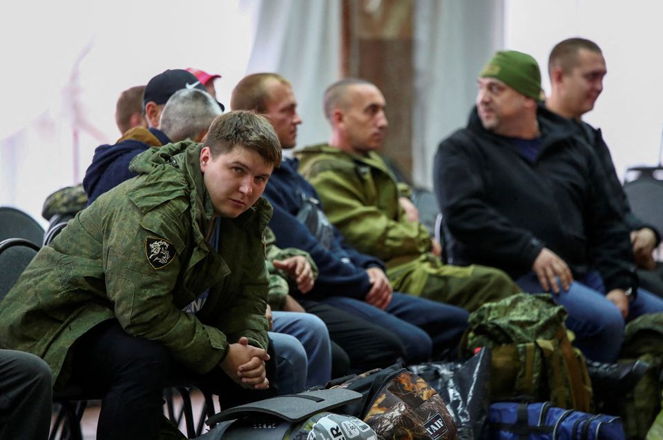 Russian reservists meet at a gathering point in the course of partial mobilization of troops, aimed to support the countrys military campaign in Ukraine, in the town of Volzhsky in the Volgograd region, Russia September 28, 2022.