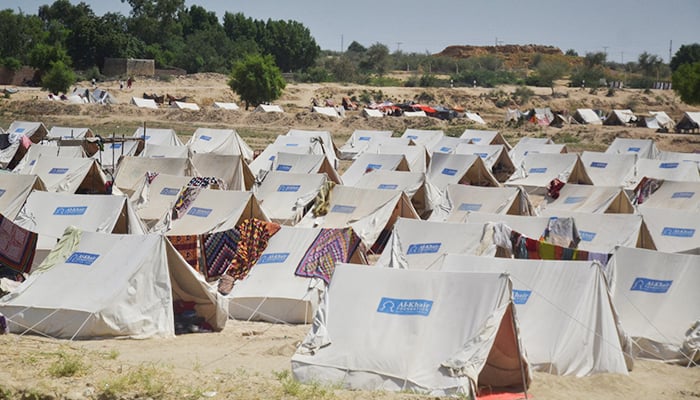 View of tents for the people, displaced because of the floods, in a camp, following rains and floods during the monsoon season in Sehwan, Pakistan September 20, 2022. — Reuters