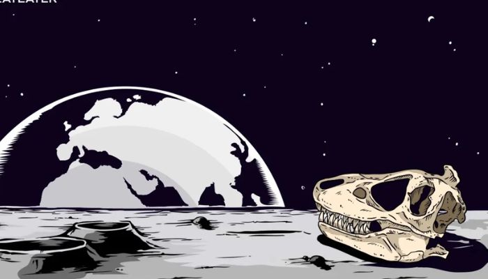 An illustration that show dinosaur skull on the moon. — Meateater.com