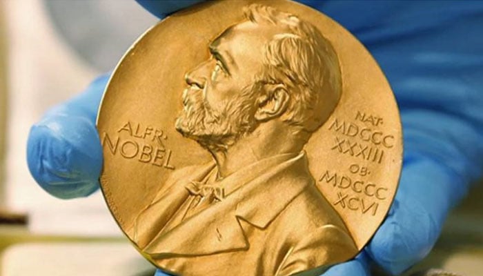 A file photo of Nobel prize medal depicting Alfred Nobel. — AFP