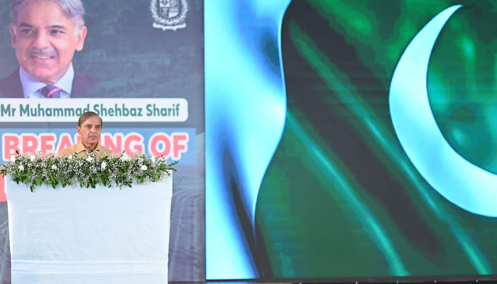 Prime Minister Shehbaz Sharif addresses the foundation-stone laying ceremony of the Bhara Kahu Bypass project in Islamabad, on September 30, 2022. — APP