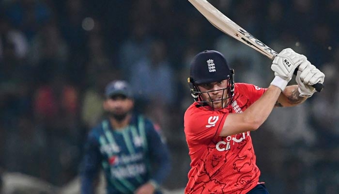 Englands Phil Salt plays a shot during the sixth T20 international cricket match between Pakistan and England at the Gaddafi Cricket Stadium in Lahore on September 30, 2022. — AFP