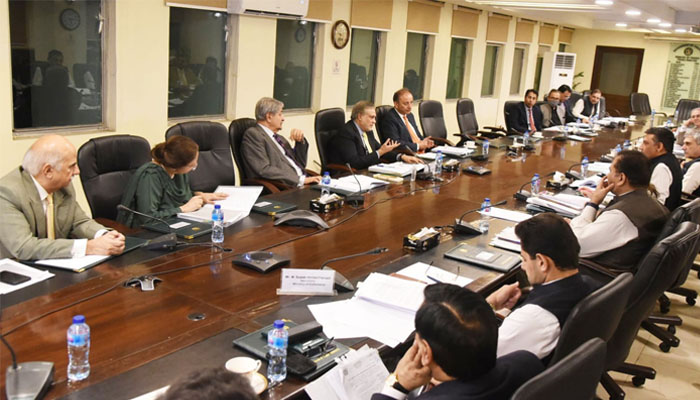 Finance Minister Ishaq Dar presiding ECC meeting. —PID