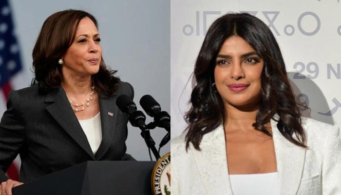 US Vice President Kamala Harris (L) and actress Priyanka Chopra. — Reuters