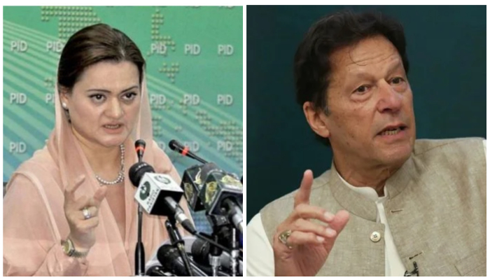 Image collage of Minister for Information and Broadcasting Marriyum Aurangzeb (L) and PTI Chairman Imran Khan. — PID/ Reuters