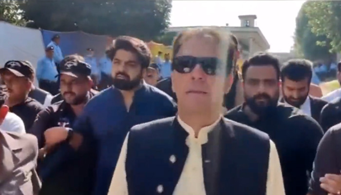 Former prime minister Imran Khan reaches the Islamabad High Court (IHC) to appear in a contempt case filed against him. -Screengrab