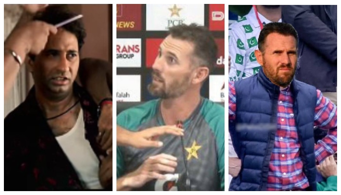 A collage of memes (lef and right) and Pakistan bowling coach Shaun Tait. — Twitter/File