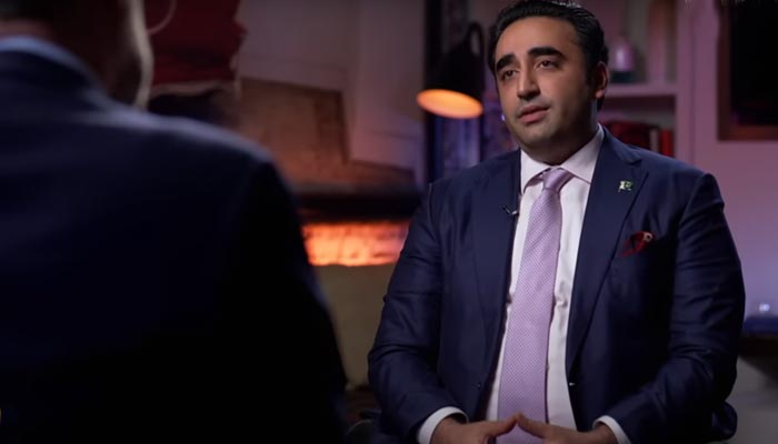 Foreign Minister Bilawal Bhutto-Zardari gives an interview to Al Jazeera on October 1, 2022. — Screengrab via Twitter