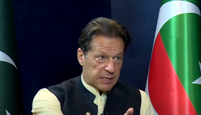 PTI Chairman Imran Khan speaks during an interview on a private television channel in Islamabad, on October 3, 2022. — YouTube/92News