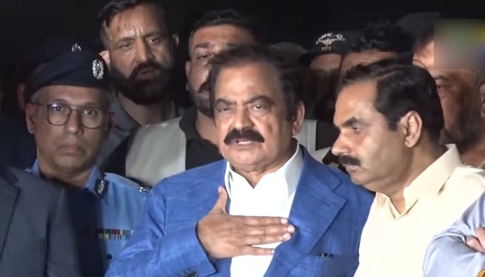 Interior Minister Rana Sanaullah addresses a press conference after holding the latest round of talks with the farmers in Islamabad, on October 4, 2022. — YouTube/PTVNewsLive