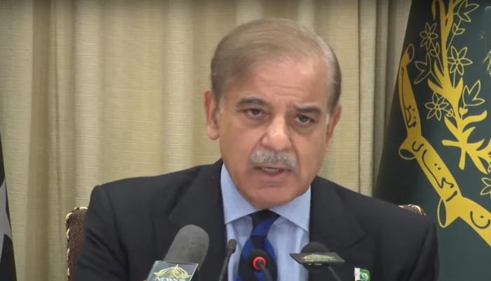 Prime Minister Shehbaz Sharifaddressing a press conference at Prime Minister House in Islamabad on October 6, 2022. — YouTube Screengrab via PTV News