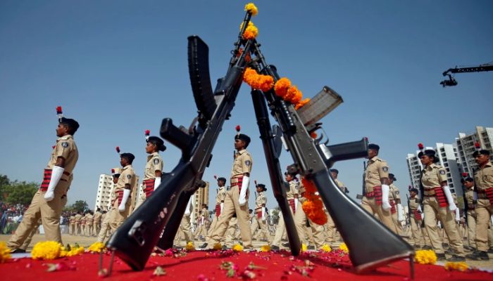 Gujarat police recruits take part in their passing out parade in a stadium in Ahmedabad. —  Reuters