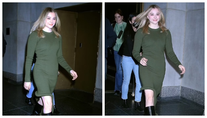 Chloe Moretz oozes style in olive green mini dress during promotion of  her new TV series