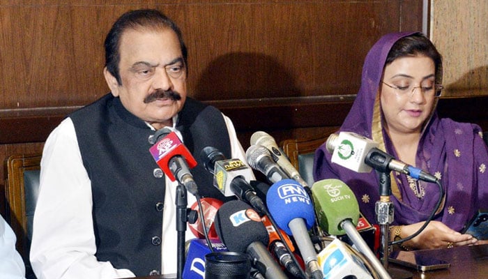 Rana Sanaullah addressing a press conference in this undated photo: APP