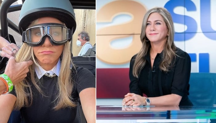 Jennifer Aniston rocks motorcycle helmet in latest BTS snaps from ‘The Morning Show’