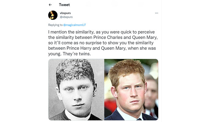 Prince Harry dubbed twin of Queen Mary, see photo