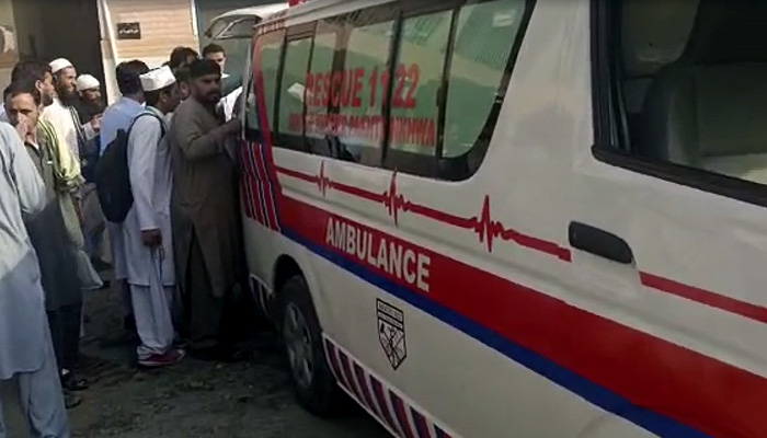 Injured student shifted to hospital in Swats Khwazakhela. —Screengrab