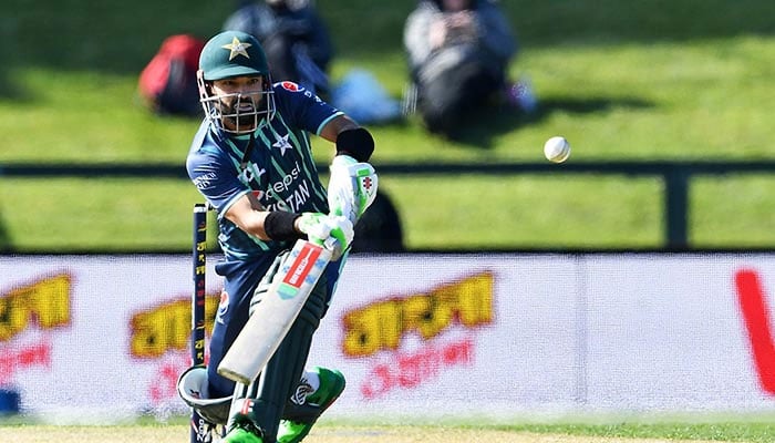 Pakistans Mohammad Rizwan plays a shot during the first match between Pakistan and Bangladesh in the Twenty20 tri-series at Hagley Oval in Christchurch on October 7, 2022. — AFP