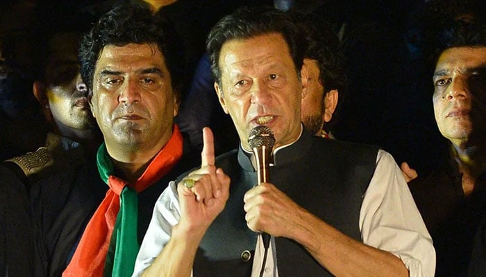 Former Prime Minister and leader of the Pakistan Tehreek-e-Insaf party (PTI) Imran Khan, speaks during an anti-government protest rally in Islamabad on August 20, 2022. — AFP