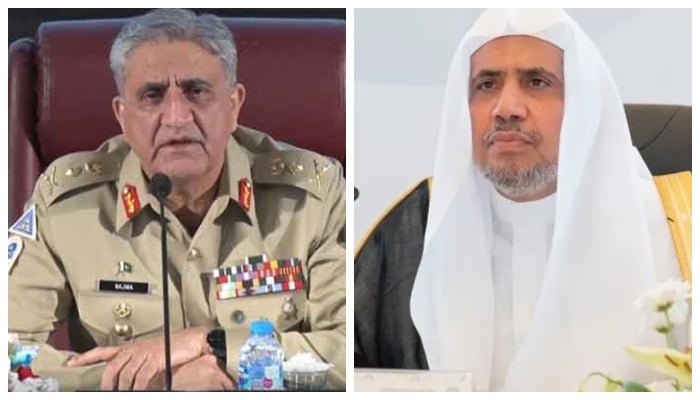 Chief of Army Staff (COAS) General Qamar Javed Bajwa (left) andSecretary-General of the Muslim World League and President of the Organisation of Muslim Scholars (Saudi Arabia) Sheikh Dr Mohammad bin Abdulkarim Al-Issa. — ISPR/Twitter/File