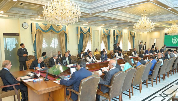 PM Shehbaz chairing a federal cabinet meeting in Islamabad on October 11, 2022. PID