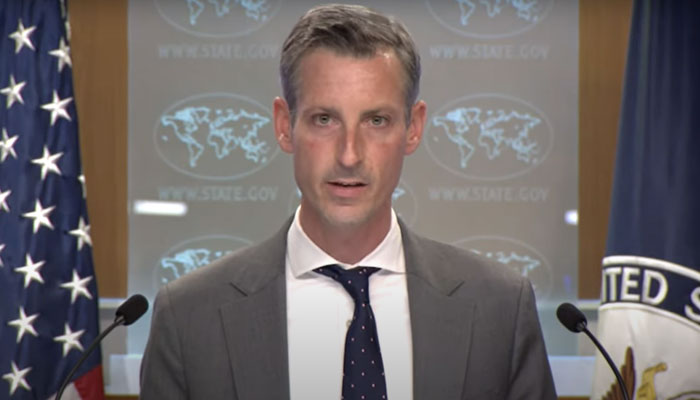 State Department spokesman Ned Price addressing a weekly press briefing in Washington on October 11, 2022. Screengrab of a YT video.