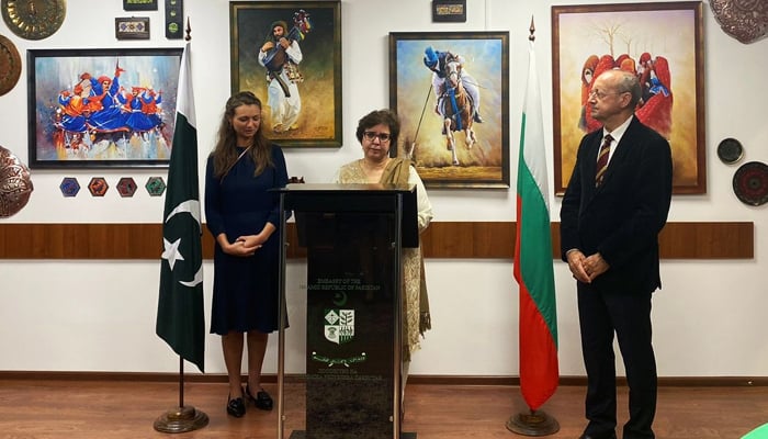 سفیر مریم آفتاب 12 اکتوبر 2022 کو بلغاریہ میں پاکستانی سفارت خانے میں پاکستان ٹریڈ اینڈ کلچرل سینٹر کے افتتاح کے موقع پر خطاب کر رہی ہیں۔ — سفارت خانہ