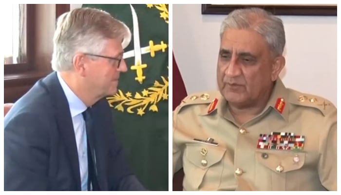 UN Under-Secretary-General Department of Peacekeeping Operations Jean Pierre Lacroix (left) speaks during a meeting with Chief of Army Staff General Qamar Javed Bajwa at the General Headquarters in Rawalpindi, on October 12, 2022. — ISPR