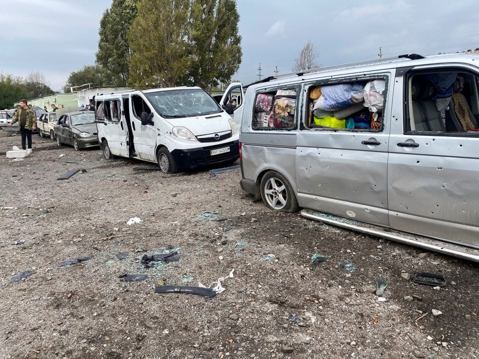 A convoy of civilian vehicles that was hit by a Russian missile strike, amid Russias attack on Ukraine, is seen in Zaporizhzhia, Ukraine September 30, 2022.