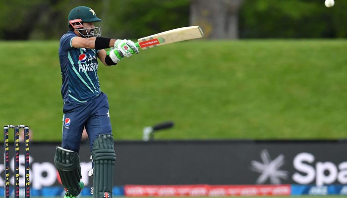 PakistanΒ΄s Mohammad Rizwan plays a shot during the Twenty20 tri-series cricket match between Pakistan and Bangladesh at Hagley Oval in Christchurch on October 13, 2022. β AFP