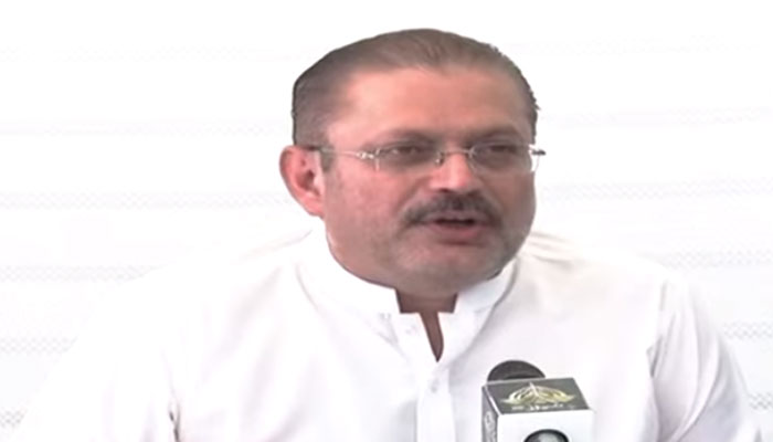 Sindh Information Minister Sharjeel Memon addressing a press conference in Karachi. — Screengrab/PTV News