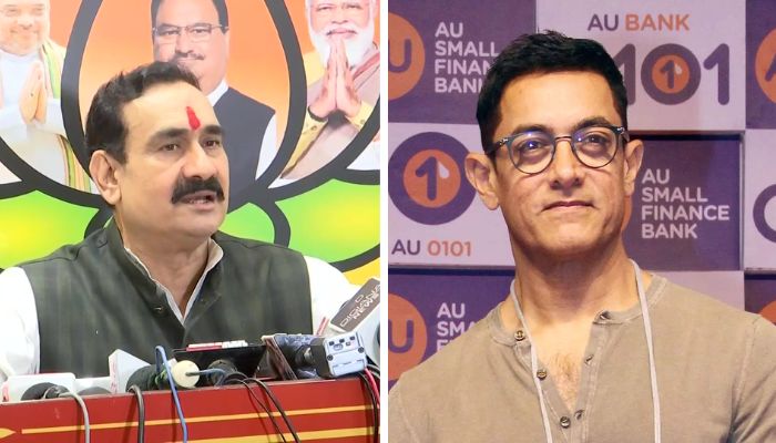 Madhya Pradesh home minister Narottam Mishra (l), Bollywood star Aamir Khan (r).— Twitter