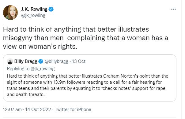 Billy Brag slams JK Rowling for accusing him of misogyny over trans women rights remarks