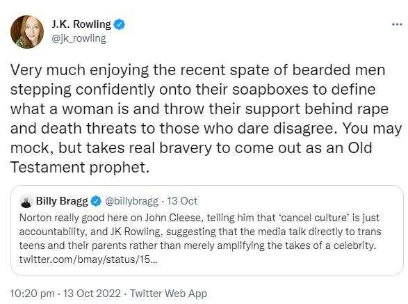 Billy Brag slams JK Rowling for accusing him of misogyny over trans women rights remarks