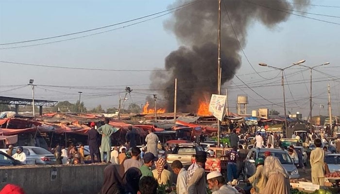 Smoke can be seen at site of blast. —Twitter/ Ghulam Abbas Shah