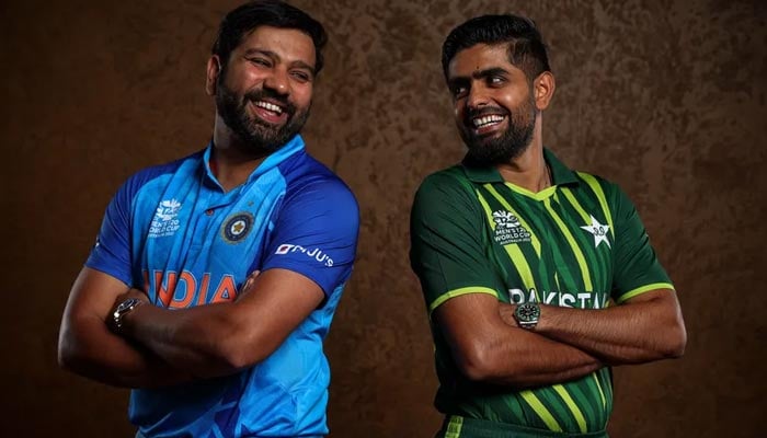 Pakistan and India skippers Babar Azam and Rohit Sharma. — ICC