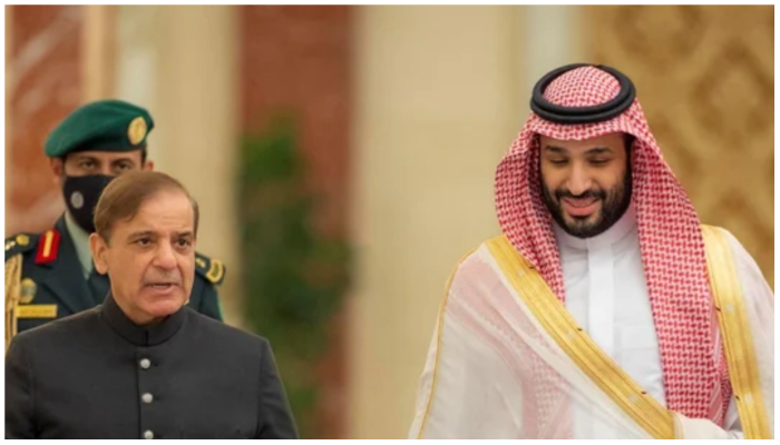Saudi Crown Prince Mohammed bin Salman meets Pakistans Prime Minister Shehbaz Sharif upon his arrival in Jeddah, Saudi Arabia, on April 29, 2022. — Reuters
