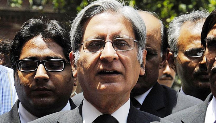 PPP leader Aitzaz Ahsan speaks during a press conference in this undated photo. — Online/File