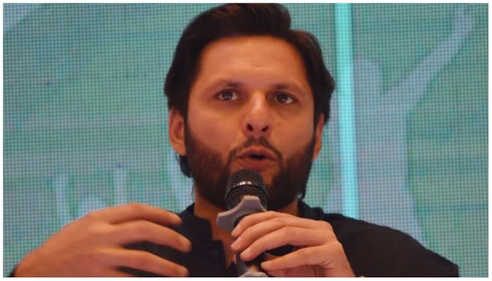 Former Pakistani cricket captain Shahid Afridi speaking at an event. — AFP/File