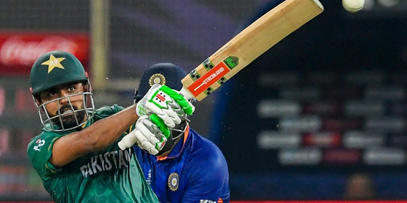 Pakistani skipper Babar Azam plays a shot during their T20 World Cup match against India. — Reuters