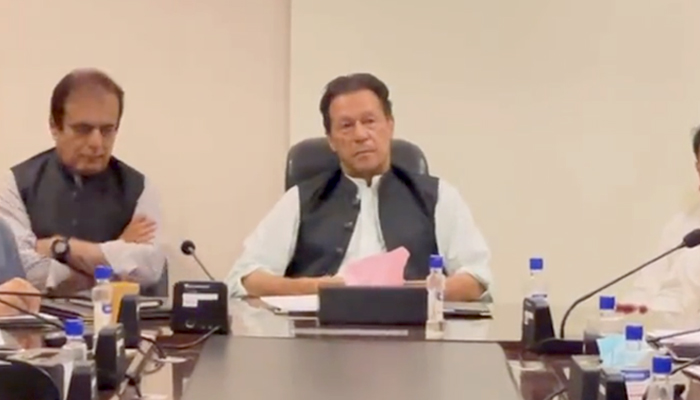 PTI Chairman Imran Khan attends a meeting with delegations of the National Press Club and Rawalpindi Islamabad Union of Journalists (RIUJ) at Banigala in Islamabad, on October 18, 2022. — Twitter/PTI