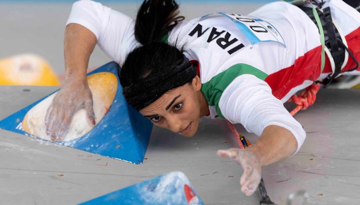 Iranian rock climber who competed in an international contest without a headscarf.— International Federation of Sport Climbing/International Federation of Sport Climbing (IFSC))