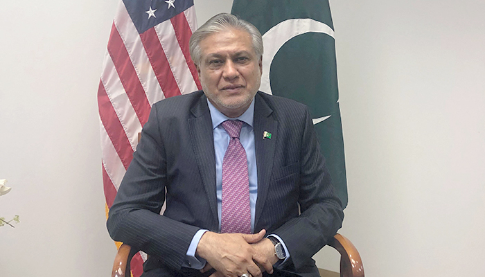 Finance Minister Ishaq Dar speaks during an interview in Washington, DC, on October 14, 2022. — AFP