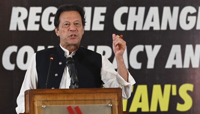 PTI Chairman Imran Khan addressing a seminar. — AFP/File