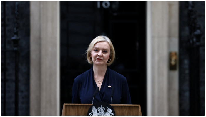 British Prime Minister Liz Truss announces her resignation, outside Number 10 Downing Street, London, Britain October 20, 2022. — Reuters/ Henry Nicholls