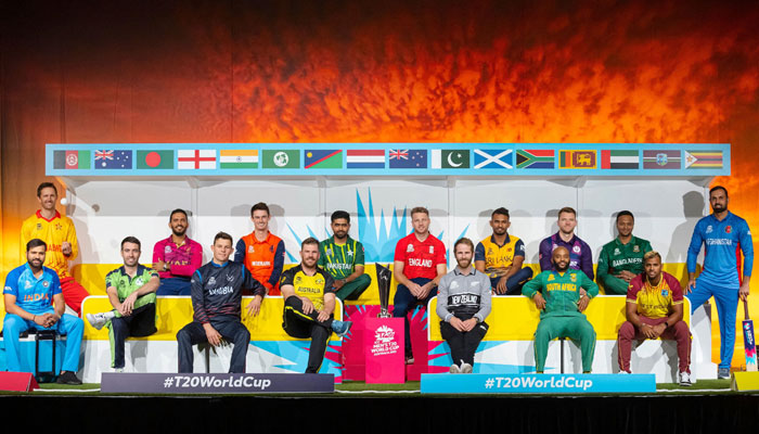 This handout photograph taken and released on October 15, 2022 by the International Cricket Council (ICC) shows captains of teams participating in the 2022 T20 World Cup cricket tournament posing with the cup following a press conference in Melbourne. — AFP/File