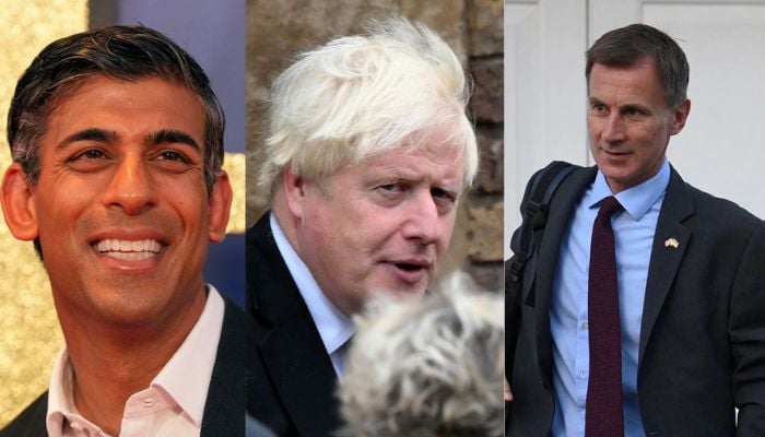 From l to r: Rishi Sunak, Boris Johnson, Jeremy Hunt.— Reuters