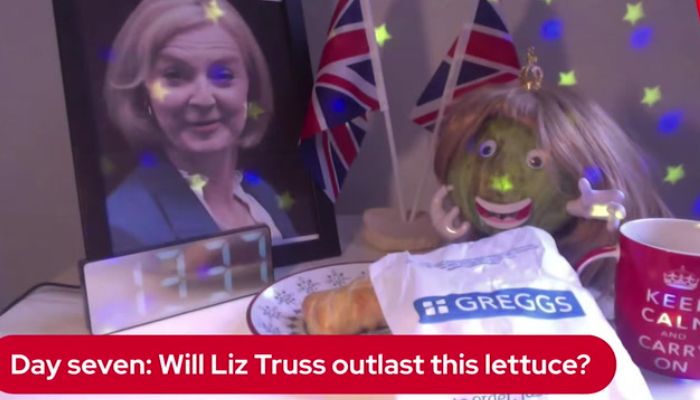 Screengrab shows a decorated lettuce with a picture of ex UK PM Liz Truss.— The Daily Star video