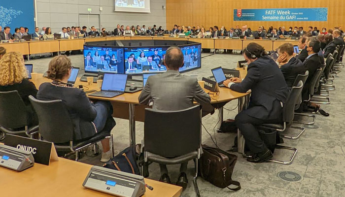 Government delegates and partner organisations from across the world attend the final day of the FATF plenary in Paris. — Twitter/FATFNews